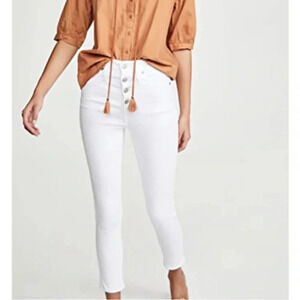 Madewell 10” High-Rise Skinny Crop Pure White Exposed Button Fly Jeans Size 26T